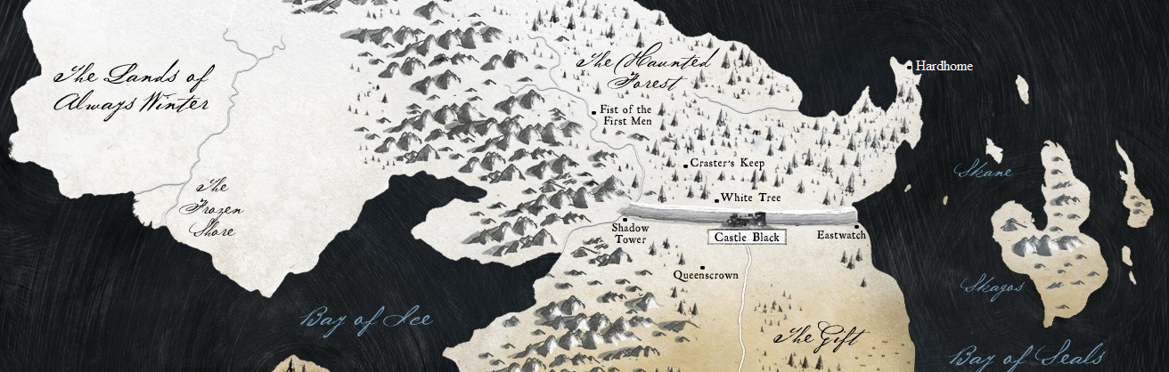 a fantasy map from game of thrones showing the area north of the wall
